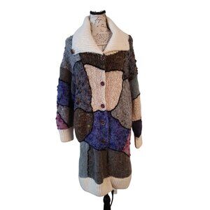 Vintage My Hoang Handmade Large Cardigan Sweater Grandmacore Patchwork Lagenlook